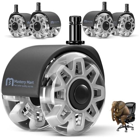 Mastery Mart Juego de 5 ruedas para silla de oficina de 10 mm, 70 mm de altura, ruedas para silla de oficina, ruedas de suelo duro, repuesto para alfombrillas protectoras de suelo, aptas para silla
