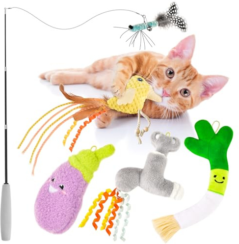 ORSDA Cat Toys Sets, 5 Pack, Built-in Rattle and Crinkle Paper, Interactive Kitten Kicker for Indoor Kitty Exercise Toys, Soft and Durable Bird for All Breeds