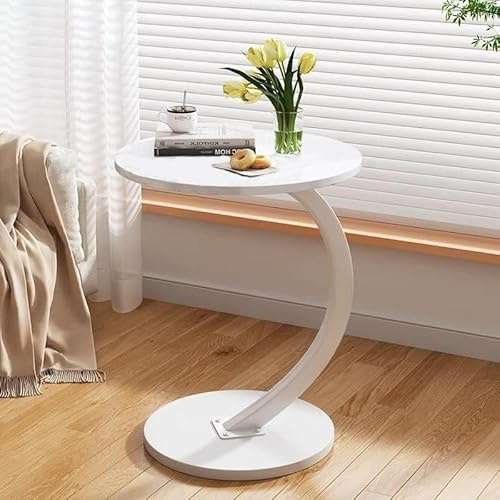 johgee Beistelltisch Holz Weiß, Couchtisch Rund, C-förmige Stütze, Tischplatte Durchmesser 40cm, schöner Nussbaum Optik, Beistelltische fürs Wohnzimmer, Sofas, Abstelltisch