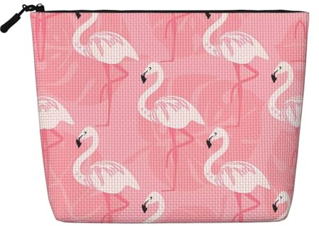JaoXer Summer Flamingo Palm Leaves Fake Hemp Makeup Bag, Toiletry Organizer â€“ One Pack for Multiple Daily Uses, Business Trip Companion, Black, One Size