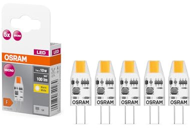 OSRAM LED BASE PIN MICRO, Vorteilspack mit 5 Niedervolt Leuchtmittel, ersetzt herkömmliche 10W PIN Speziallampen, warmweiß (2700K), 1W, G4 Sockel, mattes Glas, nicht dimmbar, ultrakompakt