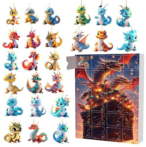 Drachen Adventskalender 2024 Weihnachts-Countdown-Kalender Mit 24 Dino-Anhänger 24 Tage Urlaub Adventskalender Anhänger, 2024 Dinosaurier 24-Tage-Weihnachts-Countdown-Kalender Für Teenager