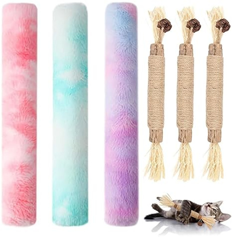 MarverFace 6 Pack Catnip Toys for Cats, 3 Plush Toy for Cat Chew Toys, 3 Silvervine Chew Sticks with Natural Matatabi, Cat Toys for Indoor Adult Kitten