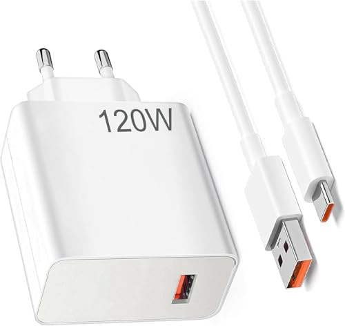 120W USB C Laddare Kompatibel med Xiaomi 15 14T 13T 12T 11T Pro/Ultra | Redmi Note 14 13 12 11 Pro+ 5G, Poco F6 Poco X7 Poco F4 GT Fast USB Charger for Mobile Phones with 6A USB-C Cable, 1m