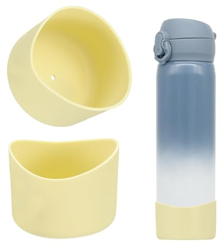 sourcing map Lot de 2 bottes de bouteille d'eau en silicone, protecteur de tasse en silicone, manchon de protection antidérapant pour bouteilles d'eau en acier inoxydable, jaune clair