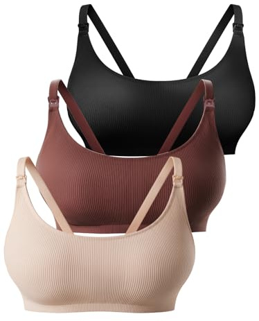 MomWills Nursing Bras for Breastfeeding Pregnancy Bras Ribbed Seamless Bralettes Support Sports Bra Wireless Maternity Bras Breastfeeding Sleep 3PACK