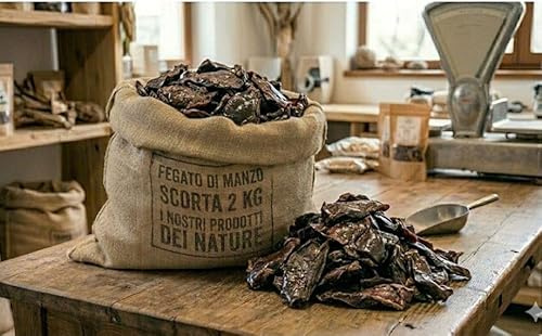 Dei NATURE Fegato di Manzo Essiccato per Cani, CONFEZIONE SCORTA DA 2 KG, 100% Naturale Alto Apporto proteico,Basso contenuto calorico,adatto Dieta Barf