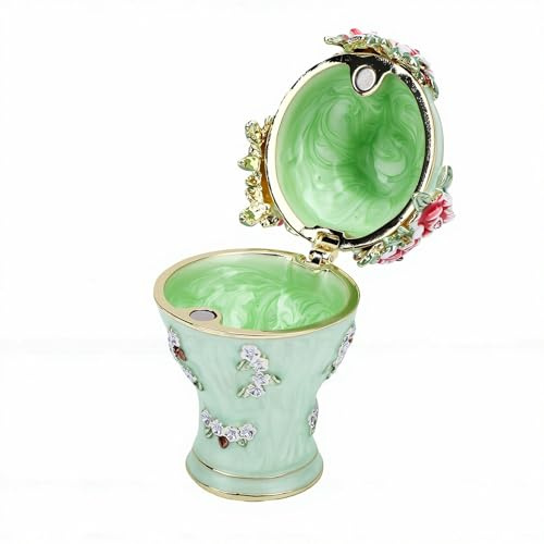 Sxhlseller Boîte à Bijoux Florale en émail, Organisateur de Bibelots en Forme de Vase avec Accents de et Fermeture Magnétique pour Ranger Bagues et Boucles d'oreilles en Finition de Couleur Verte