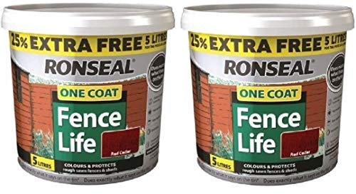 Ronseal 5L One Coat Fence Life Fence Paint Bundle Deal 2 for 22.95-2 x 5L tubs = 10L - Red Cedar