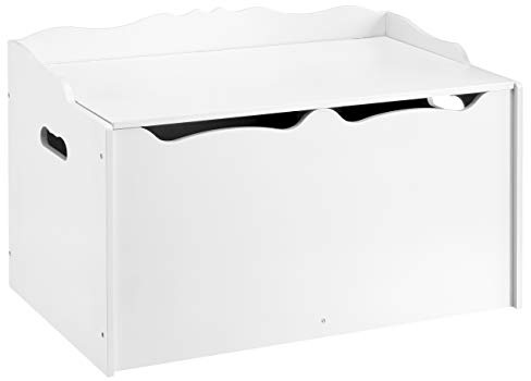 Amazon Basics Kids Wooden Toy Storage Chest with Safety Lid, Spacious Organizer for Bedroom, White, 30 x 18 x 19