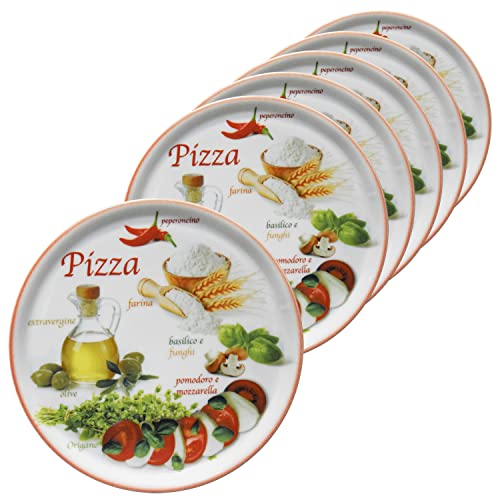 MamboCat 6er Set Pizzateller Napoli Red Ø 32 cm I Servier Platten mit Motiven I Vorspeisenplatten zum Anrichten für Antipasti oder Tomate-Mozzarella I Bunte Porzellanteller für Pizza Pasta & Co