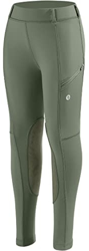SANTINY Girls Horse Riding Pants with Zipper Pockets Kids Stretchy Equestrian Breeches Knee-Patch Youth Schooling Tights (Grey Sage_XL)