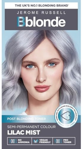 Jerome Russell Bblonde Lilac Mist Post Blonding Toner - Semi Permanent Hair Dye Kit for Pre Lightened & Blonde Hair with Brazil Nut Oil, No Ammonia & Vegan