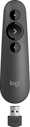 Logitech R500s Laser Presentation Remote Clicker with Dual Connectivity Bluetooth or USB for Powerpoint, Keynote, Google Slides, Wireless Presenter - Graphite (Renewed)
