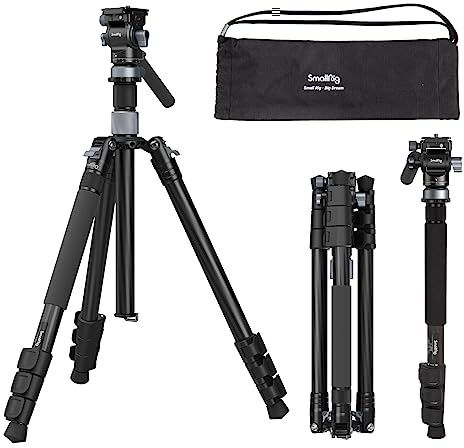 SmallRig 63 Video Travel Tripod, Carbon Fiber Tripod with Quick Release Fluid Head, Leveling Bowl Base and Center Column, 1.3kg Ultralight for Travel Photo & Video, Load up to 4kg / 8.82 lbs - 4221