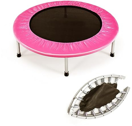 KOMFOTTEU Trampoline Mini Trampoline Ø97 cm, Trampoline de Fitness Pliable pour Enfants et Adulte, Capacité de 150 kg, avec Pieds Antidérapants pour Entraînement Intérieur (Rose)