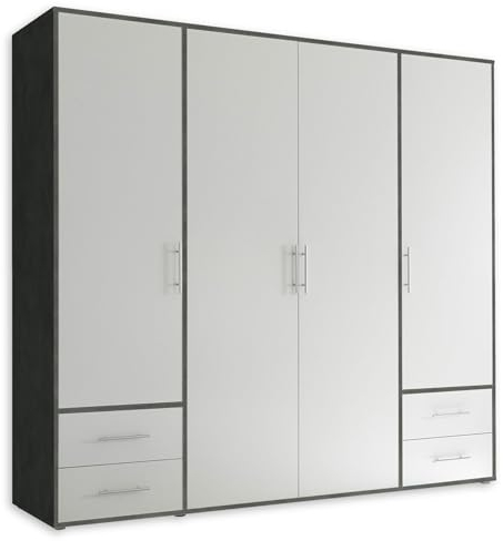 VALENCIA Kleiderschrank in Matera, Weiß - Vielseitiger Drehtürenschrank 4-türig mit viel Stauraum für Ihr Schlafzimmer - 206 x 195 x 60 cm (B/H/T)