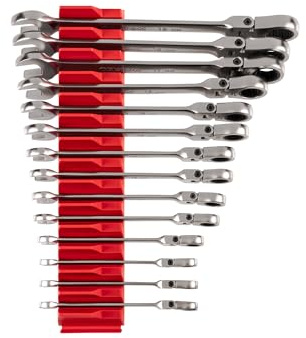 TEKTON Flex Head 12-Point Ratcheting Combination Wrench Set with Modular Wrench Organizer, 14-Piece (6-19 mm) | WRC95302
