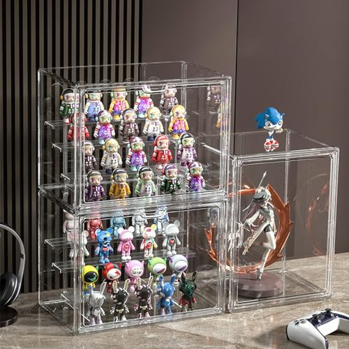 AAABOX Figure Display Case Acrylic Clear Stackable with Door,14.6x9.06x10.6in Display Box Self Assembly with Stand For Model Cars MiniFigures Collecting Doll
