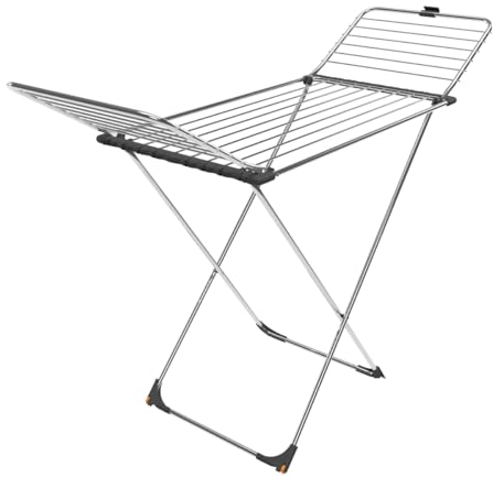 Vileda Max | Stendibiancheria in acciaio inox | Fili grossi anti-piega | Griglia in alluminio | Per interni ed esterni | Pieghevole