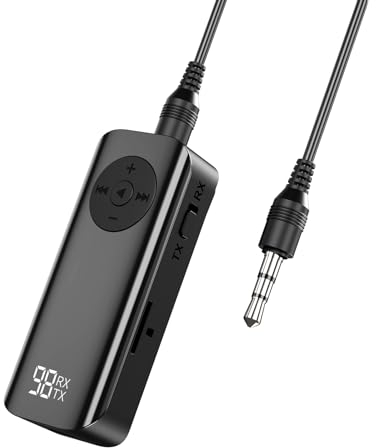 OQIMAX Bluetooth 5.3 Transmitter Receiver, Protable Bluetooth Audio Adapter with TF Card Support, 3.5mm Bluetooth Transmitter with Hands-Free Calling, Volume Control, for Home Stereo, Wired Headphones