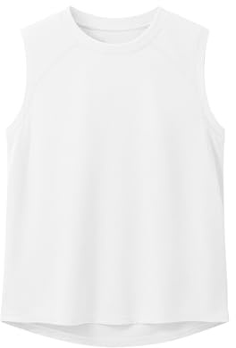 Haloumoning Camiseta sin mangas para niño, sin mangas, color liso, acanalado fino, camiseta interior para niños, verano, deporte, ocio, básico, tops, Blanco, 12-14 años