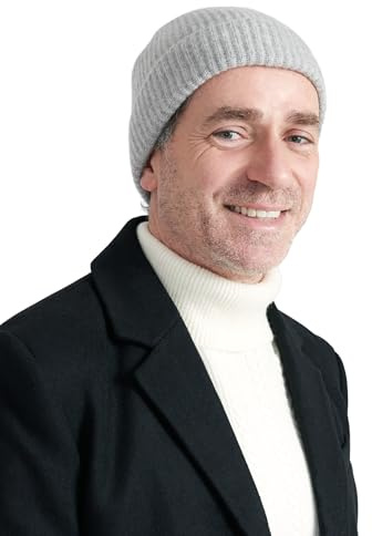 Style & Republic Herren Klassische Beanie aus 100% Kaschmir | edle Männer-Strick-Mütze aus feinstem 100% Cashmere | Bundumfang 52cm (Grey)