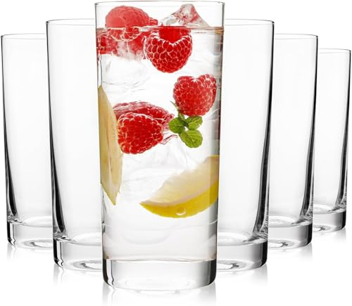 OUWO Highball Glasses Set of 6, 16oz Tall Drinking Glasses, Water Glass for Kitchen, Tom Collins Glasses, Mojito Glass Cups, Cocktail Glasses for Bar Glassware