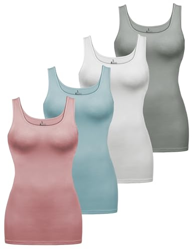 ALPIDEX Dam Tanktop 4-pack Baslinne Enfärgat Bomull Stretch Ärmellöst Linne