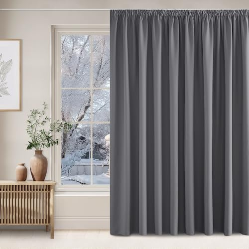 NICETOWN Tenda termica 300 cm di larghezza, extra large, colore grigio, tenda oscurante per binario, set da 1, 240 x 300 cm (A x L), tenda termica opaca per soggiorno
