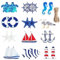 24 piezas de red de pesca, decoración marítima, juego de decoración marítima, baño, estrella de mar, barco, ancla, faro, pescado, palma de coco para mini red de pesca, decoración de pared