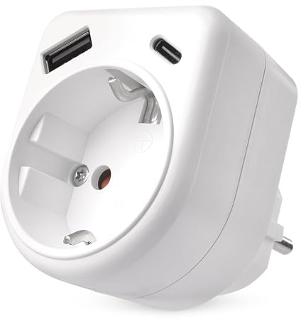 EMOS - Schuko-Steckdosenadapter mit USB Outputs - einfache Steckdose mit USB A und C Anschluss, max. 3 A/15 W - für Innenbereich (IP20) - 250V/16 A/3680 W - weiß