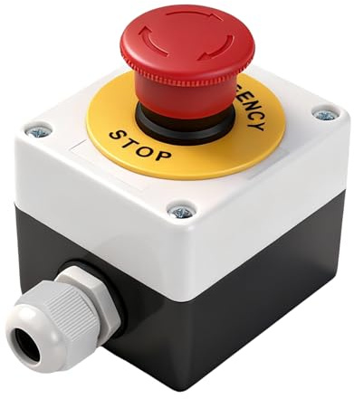 Rankomu 2NC Interrupteur d'arrêt d'urgence champignon rouge 22 mm Verrouillage E-Stop AC:5-690V / DC:5-220V 10 A Bouton poussoir Boîte avec kit rotatif pour installations industrielles