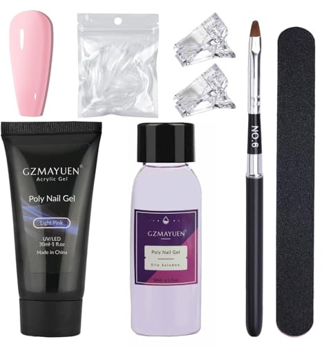 GZMAYUEN Set di unghie in poli, 30 ml, gel acrilico rosa, per unghie con spazzola per unghie e suggerimenti per unghie
