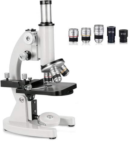 2500X Compound Microscope for Students, Advanced STEM Microscope with WF10X/WF25X Eyepieces & 4X 10X 100X Objectives, All Metal Aluminum Alloy Body, LED Illumination for School Lab & Homeschool