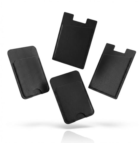 AEUXZA 4 Pezzi Portacarte Adesivo in Pelle per Smartphone, Porta Carte di Credito per Retro Telefono, Wallet Nero per iPhone, Samsung, Huawei, 2x Taglio Obliquo & 2x Forma a U