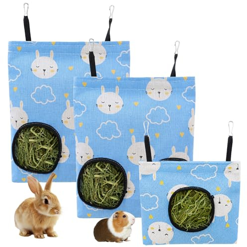 Vetin 4Pcs Rabbit Hay Feeder Set, Metal Hanging Rack with 250g Timothy Hay