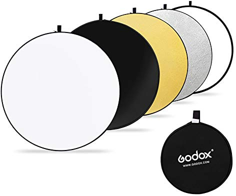 GODOX 110cm Rund Reflektor Tragbarer Multi Disk Licht-Reflektor 5 in 1 Faltbare Reflektoren Set mit Tragetasche Gold Silber weiß schwarz transparent (RFT05-110cm)