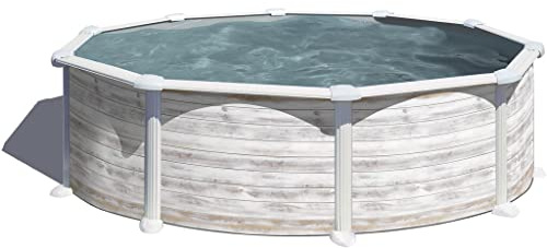 Piscina de Acero Elevada,Redonda con Aspecto Acero Nórdico. Piscinas Desmontables para Jardín. 460 x 132 cm - Piscina Gre KITPR458N Groenlandia.