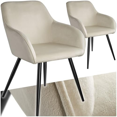 TecTake® Lot de 2 Chaises de Salle à Manger Chaises Rembourrées Fauteuil Salon Design Scandinave Pieds en Metal Noirs Élégant avec Accoudoirs Chaise Coiffeuse, Chambre, Salon, Bureau, Cabinet