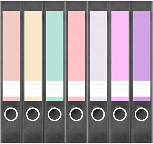 Ordneretiketten schmal selbstklebend – 7 Etiketten für Aktenordner | Design Ordnerrücken Ordner Aufkleber beschriftbar, ca. 19 × 3,7 cm Farbmix Pastell 2 - Made in Germany