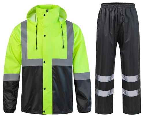 Yukirtiq Traje de Lluvia Para Hombres 2 Piezas Impermeable Conjunto de Chaqueta y Pantalón de Lluvia Traje Impermeable de Trabajo Reflectante, Patchwork, XXL