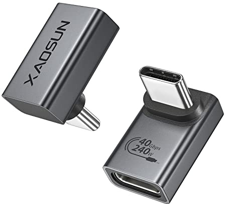 XAOSUN USB C-adapter 90 grader – rät vinkel, 240 W, 40 Gbps, USB typ C Thunderbolt 4-kontakt för MacBook, telefon, Rog Ally, Steam Deck, Switch, surfplatta och mer
