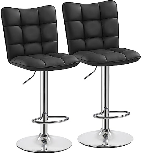 Yaheetech 2 Sgabelli Bar Alti Neri Regolabili in Similpelle con Schienale Girevole 360° Altezza Regolabile Set Sgabelli Penisola Cucina Design Moderno