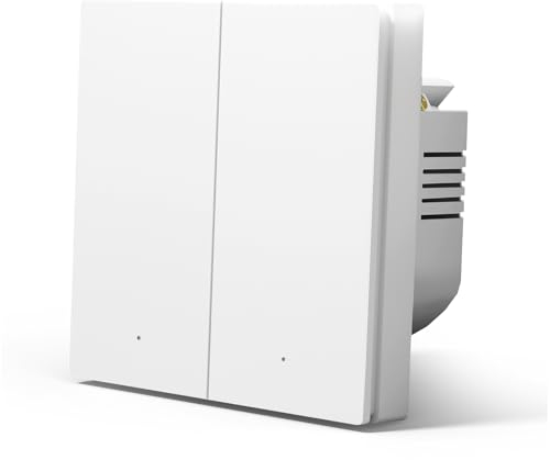 MVAVA Interruptor pared Inteligente,WIFI Interruptores de Luz Con Mate,Compatible con Alexa/Tuya/Smart Life,Requiere Cable Neutro,2 Gang 1 vía,86mm Blanco