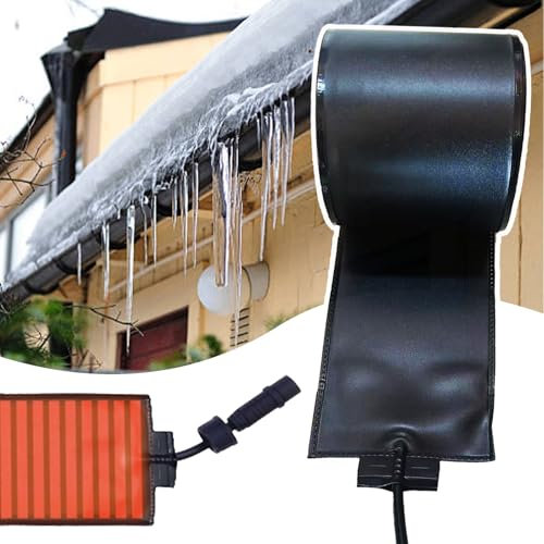 Paneles calefactores para canalones de techo y valles, 50 ℃, paneles calefactores flexibles, rango de derretimiento de nieve de 12 cm de ancho, para varios tubos de drenaje curvos,500cm/16.4ft