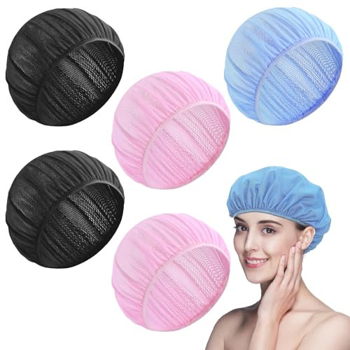 PXBSNB 6 Stück Haarnetz zum Schlafen, Haarnetze Mütze Mesh Schlafhauben, Verstellbare Weiche Mesh Bonnet Schlafhaube, Elastische Kochmütze für Frauen(Rosa,Marineblau,Schwarz)