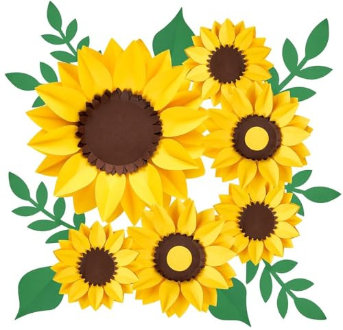 EASY JOY 6Pcs Sunflower Paper Flower Decorations for Wall 3D Large Artificial Yellow Paper Flowers for Indoors Outdoors Baby Showers Birthday Home Spring Summer Party Decorations