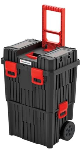 XXL Werkzeugkoffer fahrbar 2-teilig – robuster Werkzeugwagen mit Rollen, Kleinteilefächern & Organizer – stapelbare Box mit Griff für Heimwerker & Werkstatt – leerer Werkzeug Trolley