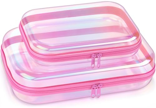 YSHXNX Clear Hard Shell Zipper Organizer Cases, 2 Pack, Iridescent